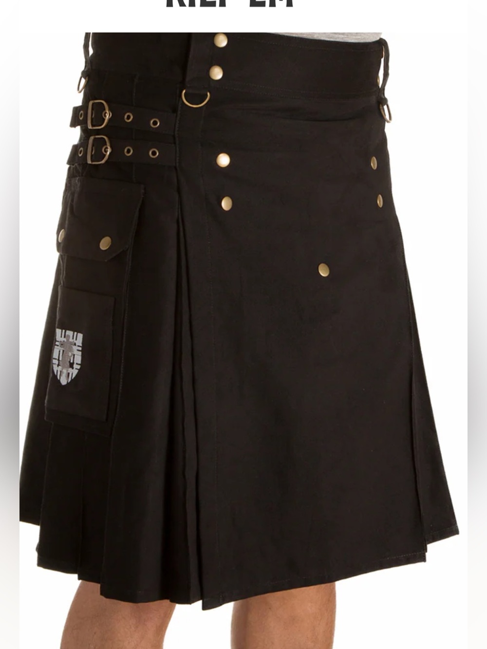 Men's Black Utility Kilt with Buckle Straps and Cargo Pocket - Unbranded